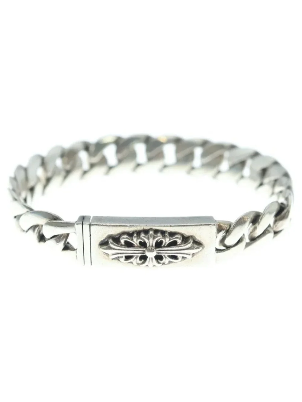 Chrome Hearts ID Bby Flrl Crs Baby ID Floral Cross Bracelet Silver
